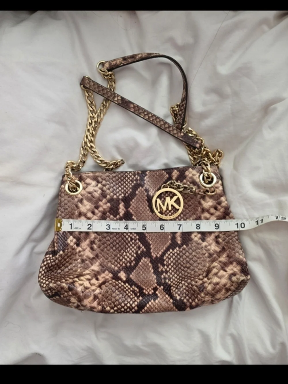NWOT- Michael Kors Brown Snakeskin-Print Adjustable Chain Shoulder Strap